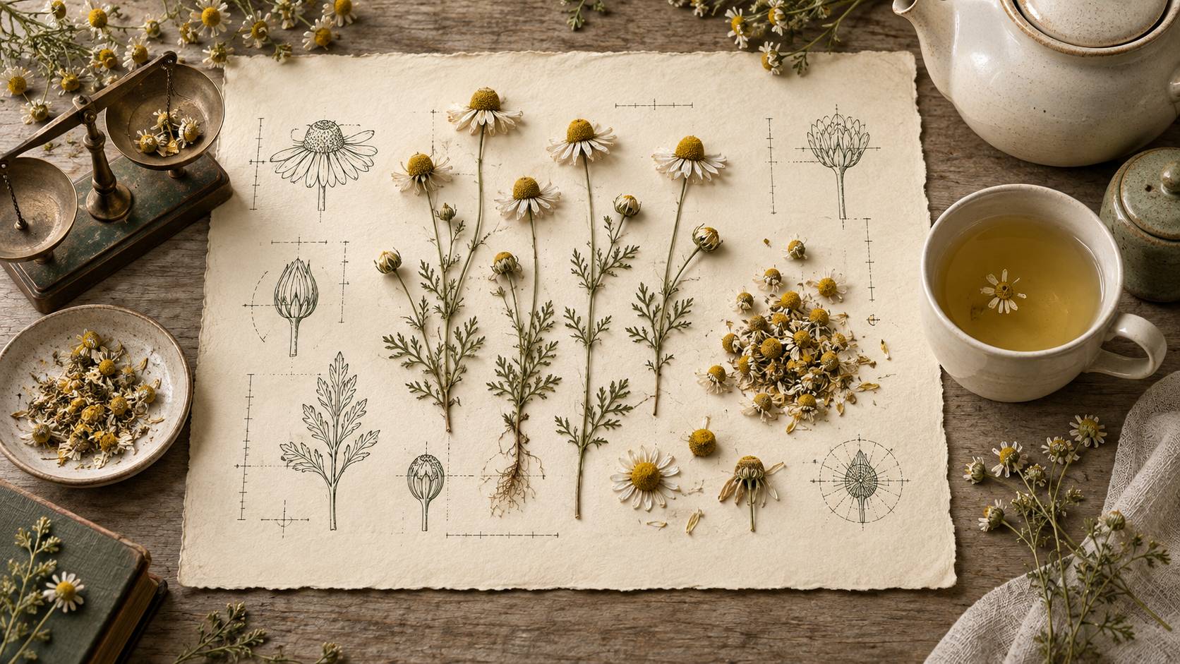 Illustration éditoriale du sujet : Camomilla: fiori interi, infusione e dose per tazza