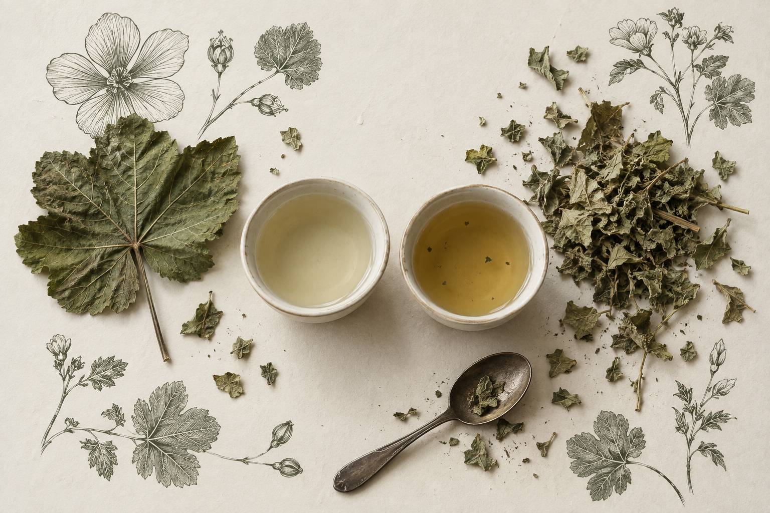 Illustration éditoriale du sujet : Malva: foglia intera o spezzata, la differenza in tazza
