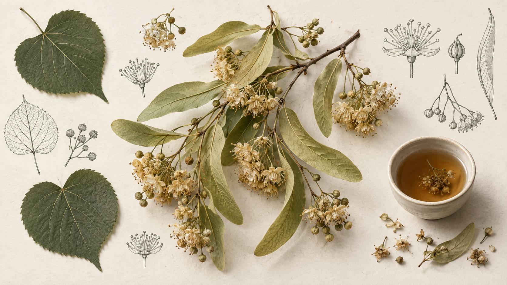 Illustration éditoriale du sujet : Tiglio: fiore e brattea, quale parte finisce in tazza