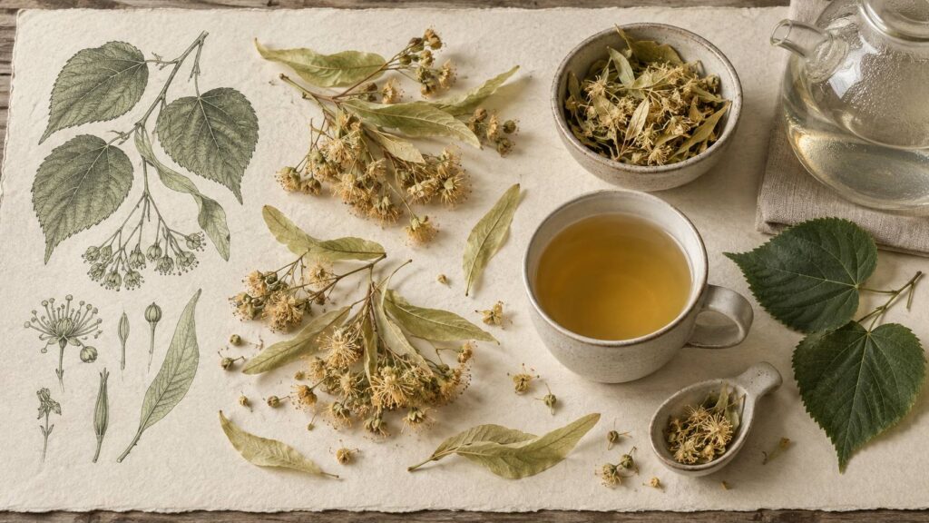 Illustration éditoriale du sujet : Tiglio: fiore e brattea, quale parte finisce in tazza