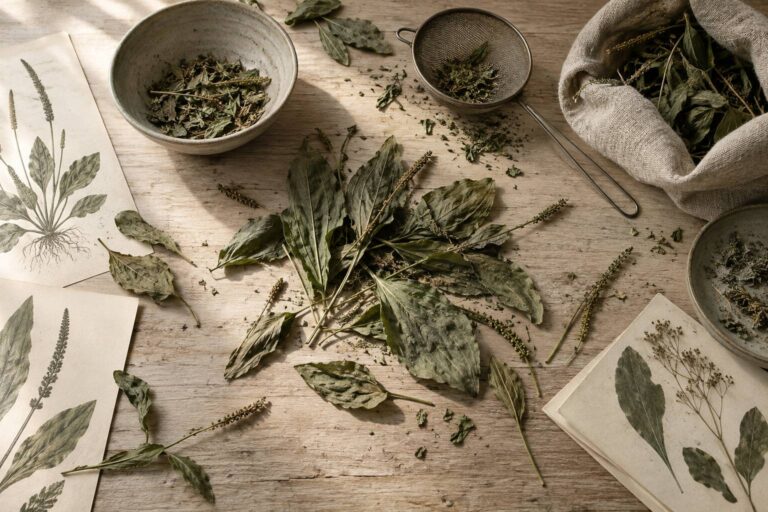 Piantaggine: foglia essiccata, taglio e tempo di infuso